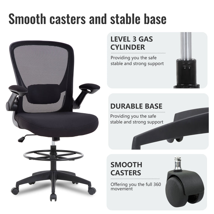 Adjustable Foot Ring and Flip-Up Arms Computer Standing Desk Chair