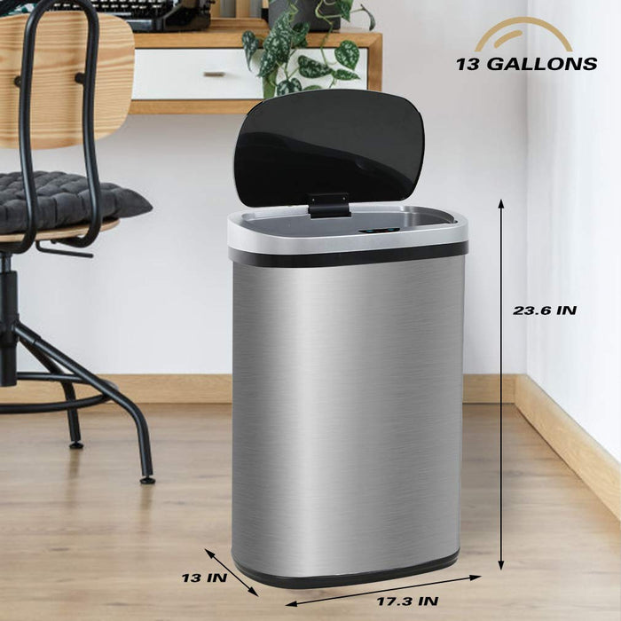 13-Gallon Touch Free Automatic Trash Can Stainless Steel Kitchen Gaebage  Can New