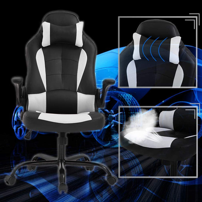 PU Leather Racing Gaming Chair with Lumbar Support and Flip Up