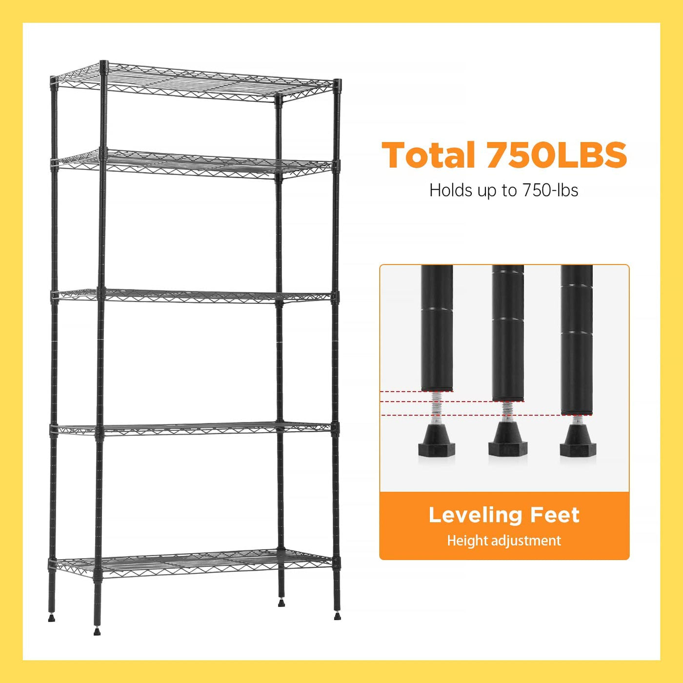 5 Tier Layer Wire Metal Shelving Unit with Wheels — BestOffice