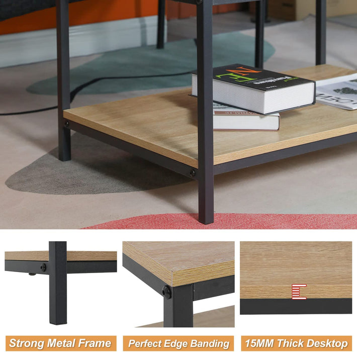 2-Tier Metal Frame Wood Coffee Table