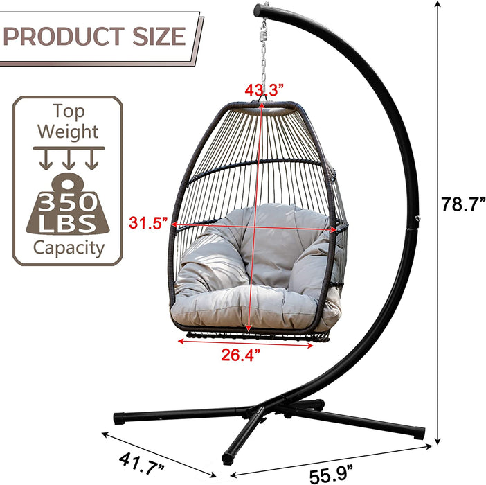 Hanging Swing Chair UV Resistant Cushion with Stand for Indoor
