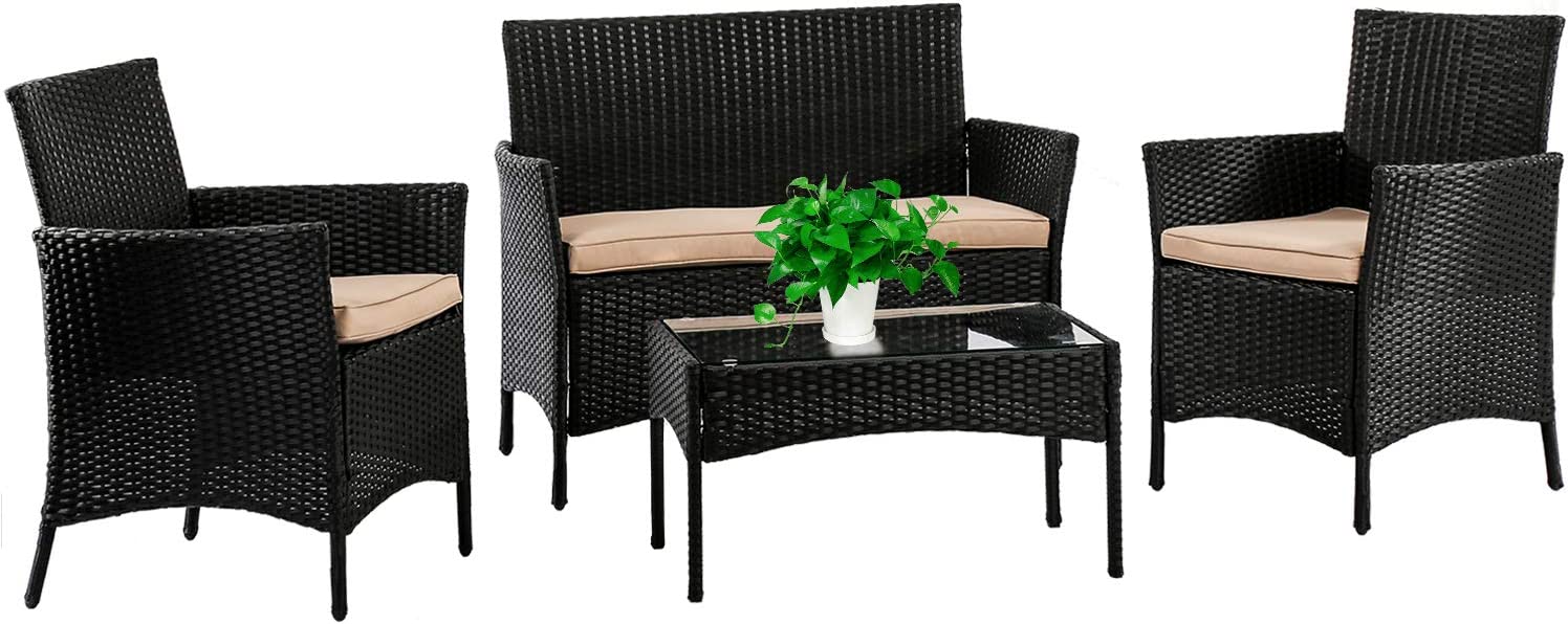 4 Pieces Outdoor Rattan Chair Wicker Sofa Garden Patio Furniture Set