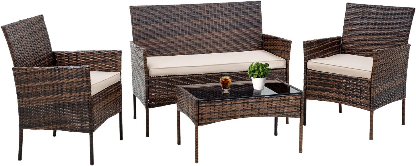 4 Pieces Outdoor Rattan Chair Wicker Sofa Garden Patio Furniture Set