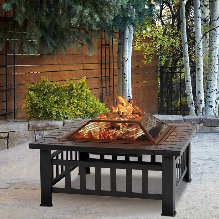 Square Metal Firepit Patio Fireplace Outdoor Heating